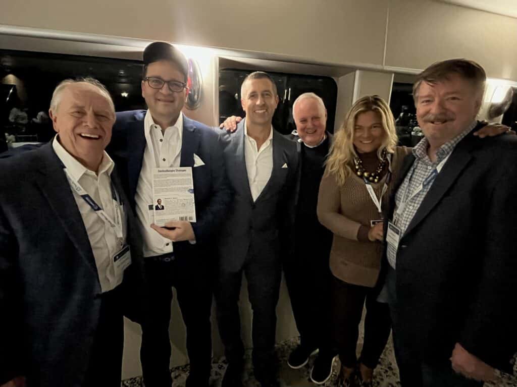 Joe Williams, Marc Segelnick, Richard Wilson, Diego Leiva, Flor Orellana-Odio and Richard Gary at the 10th Annual Family Office Super Summit Yacht Dinner in Fort Lauderdale, FL - December 2023